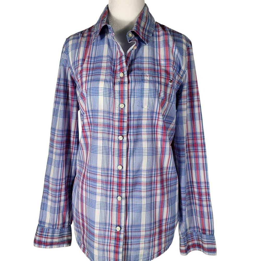 Tommy Hilfiger Plaid Button Down Shirt Classic Fit Long Sleeve Top Size L - Picture 3 of 9